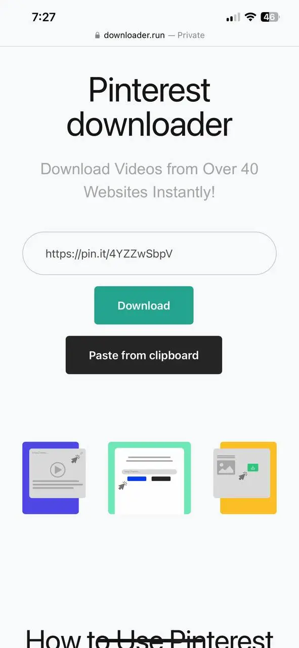 Paso 2: Pegar enlace en Descargar Videos De Pinterest